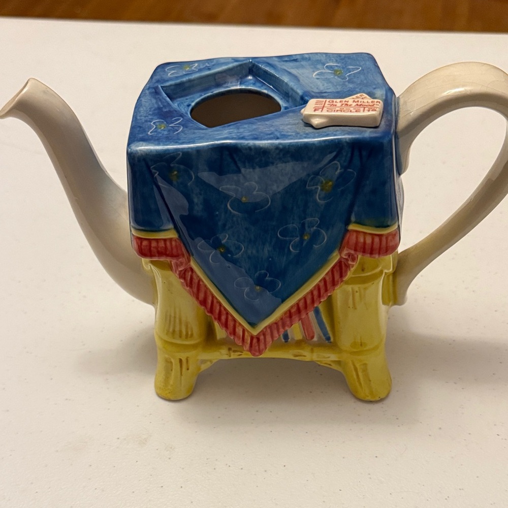 Colorful Teapot with Blue and Yellow Design